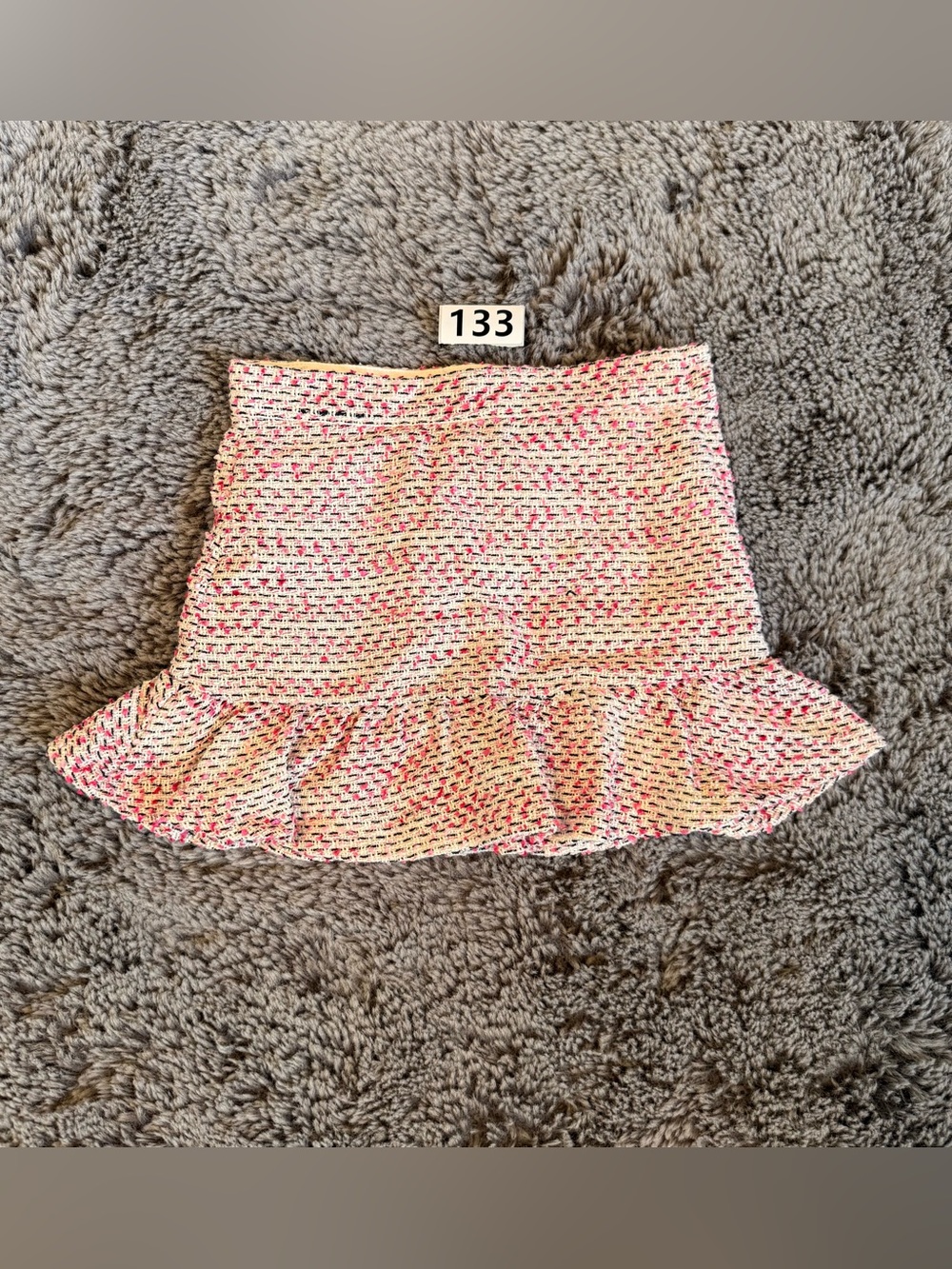 Janie and Jack Pink & Cream Tweed Ruffle Hem Skirt